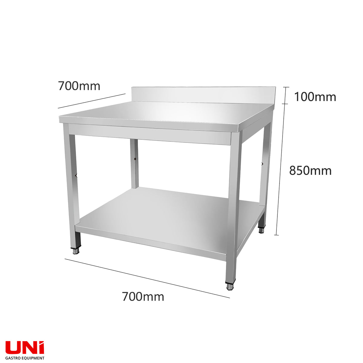 40273 Tavolo da lavoro in acciaio inox, con supporto, 70 x 70