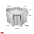 40334 Armadietto da lavoro in acciaio inox, con supporto, modulo angolare profondita 700 mm