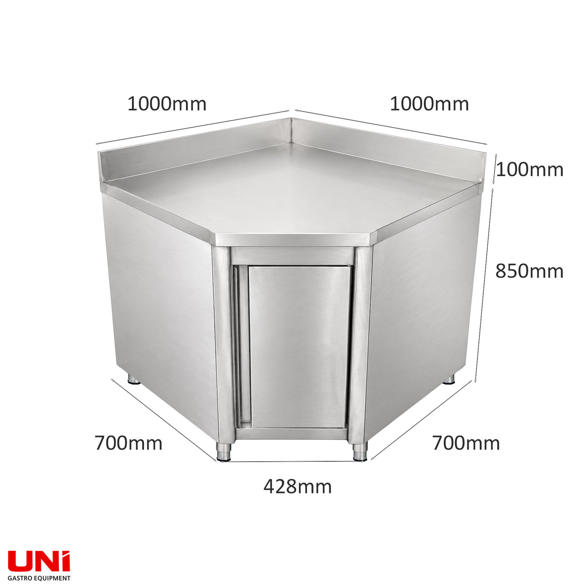 40334 Armadietto da lavoro in acciaio inox, con supporto, modulo angolare profondita 700 mm