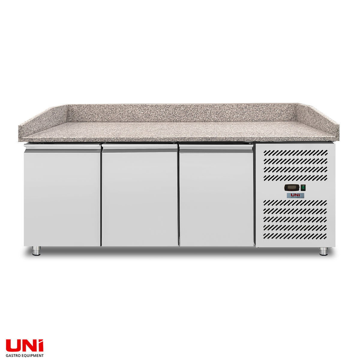 40099 Banco frigo per pizza, granito rosa-grigio, 3 porte, 203 x 80