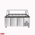 41067 SNACK-Line, banco frigo, 5x GN1/1, granito Star Galaxy nero, 188x82x85,5 sovrastruttura in vetro trasparente bordo nero, senza ripiano H=396mm