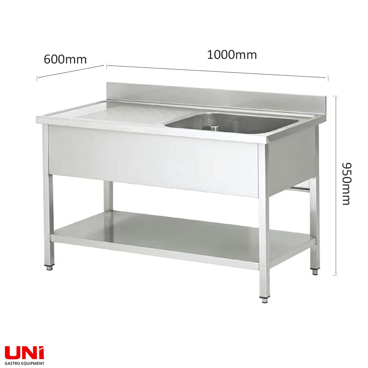 40785 Lavello in acciaio inox, una vasca a destra, 100 x 60