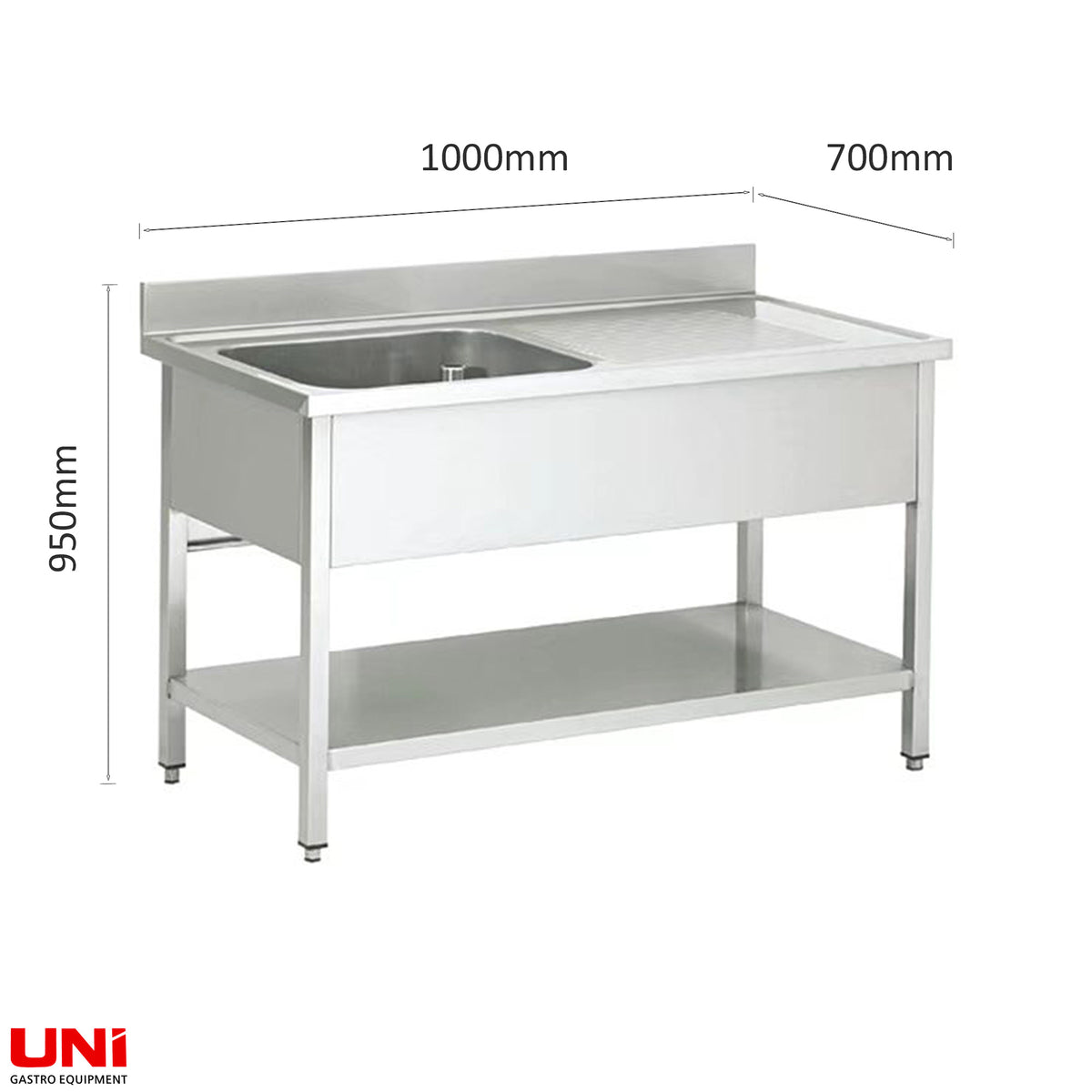 40706 Lavello in acciaio inox, una vasca a sinistra, 100 x 70