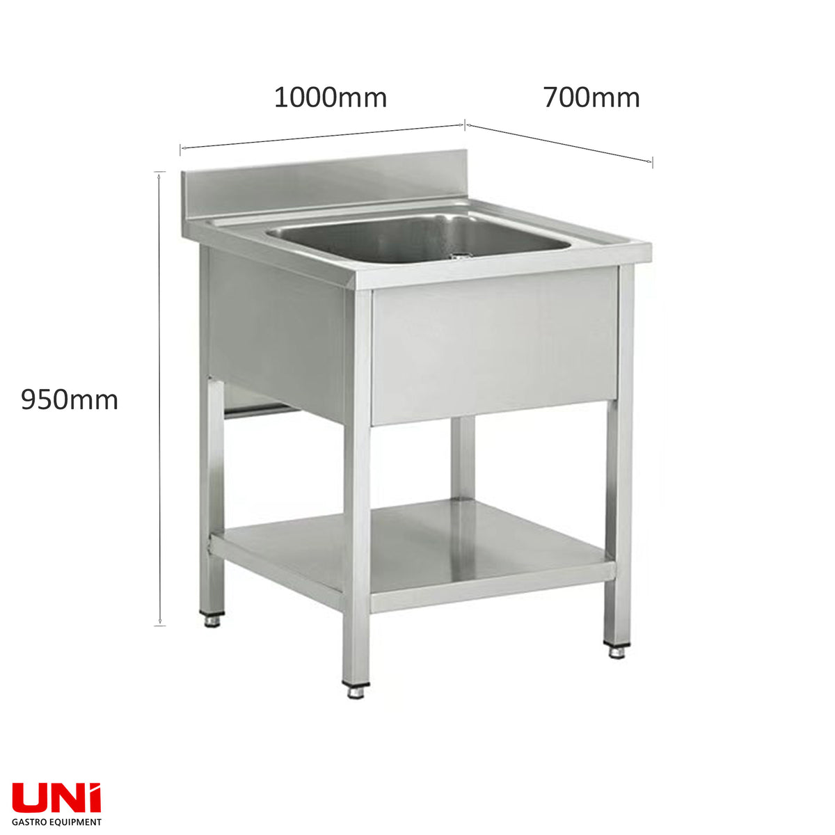40704 Lavello in acciaio inox a una vasca centrale, 100 x 70