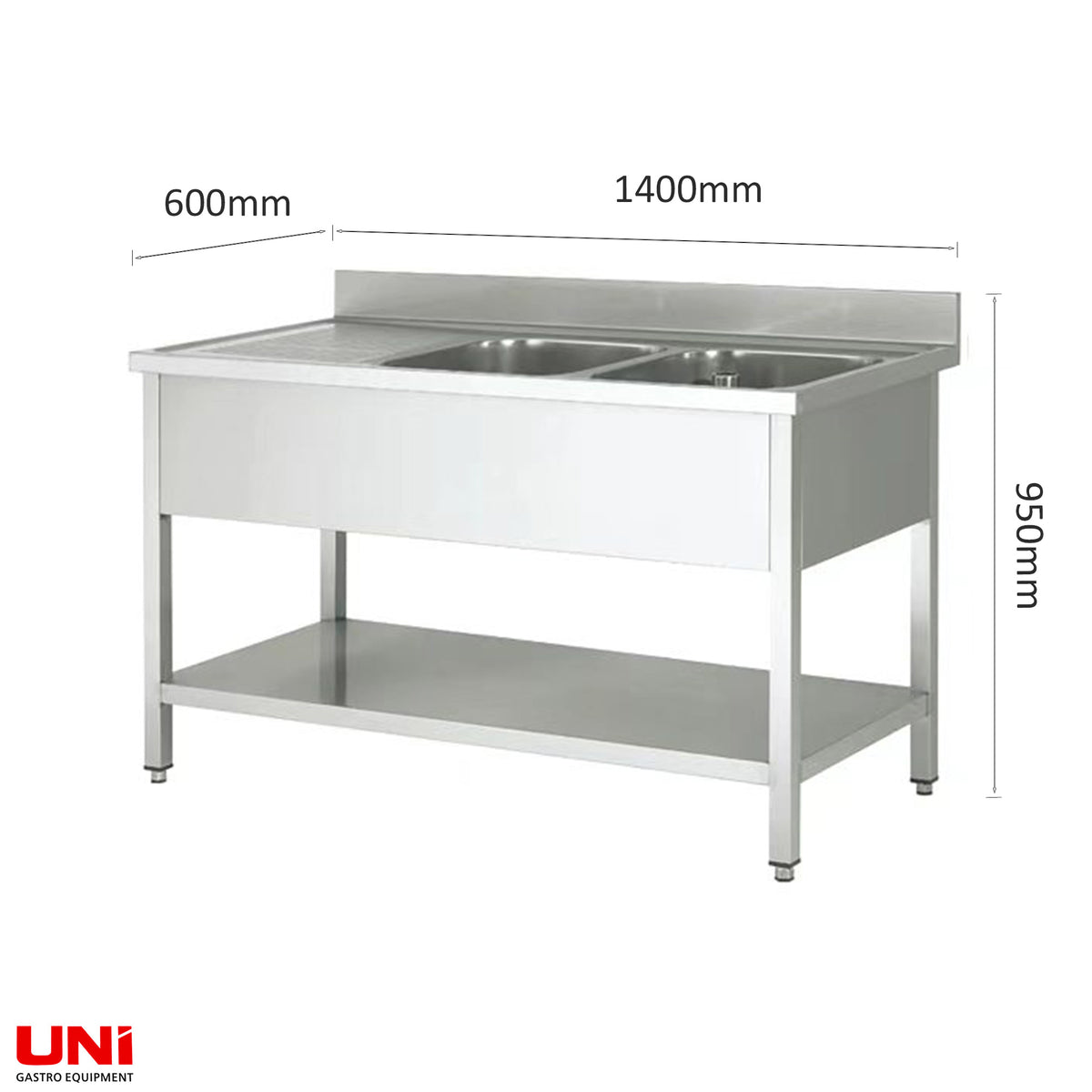 40716 Lavello in acciaio inox, due vasche a destra, 140 x 60
