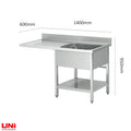 40741 Lavello in acciaio inox centrale, ad una vasca a destra, 140 x 60