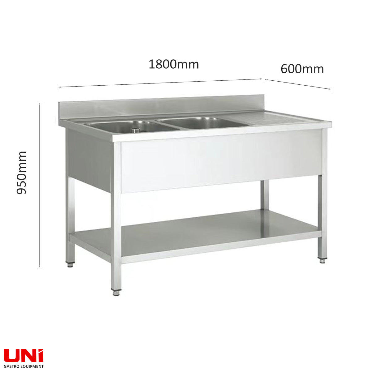 40727 Lavello in acciaio inox a due vasche a sinistra, 180 x 60