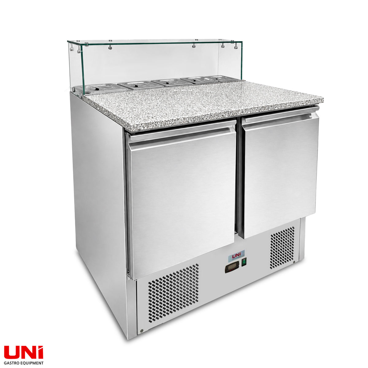 40062 Pizzasaladette 2 porte, piano in vetro angolare, 90 x 70