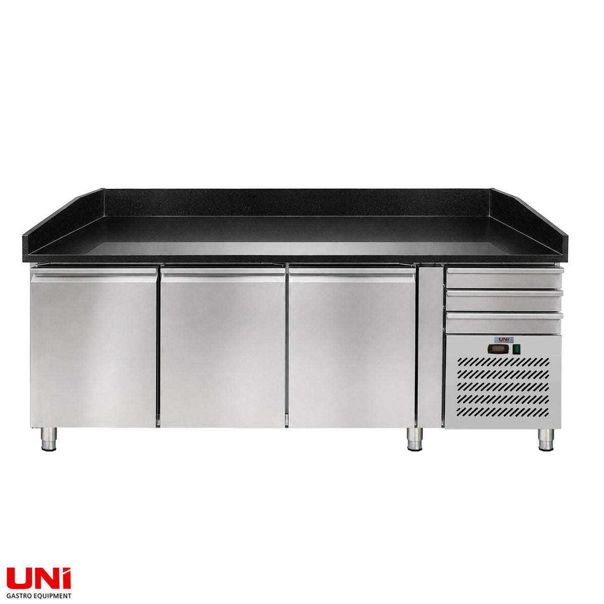 41032 Banco frigo per pizza PRO, granito rosa-grigio, 3 ante + 3 cassetti, 210x80