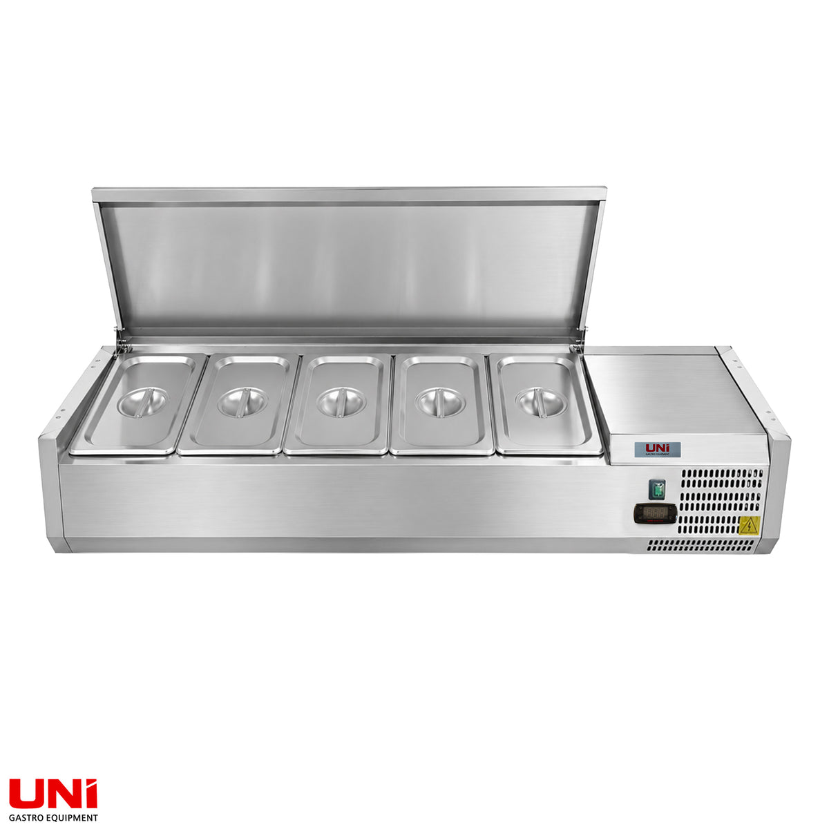 40082 Vetrina refrigerata GN 1/4, 140 x 34, coperchio in acciaio inox