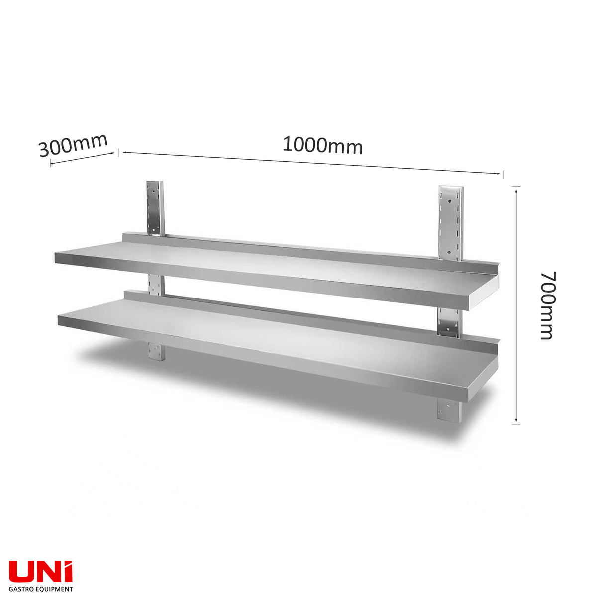40229 Scaffale a parete, acciaio inox rinforzato, 2 ripiani, 100x30